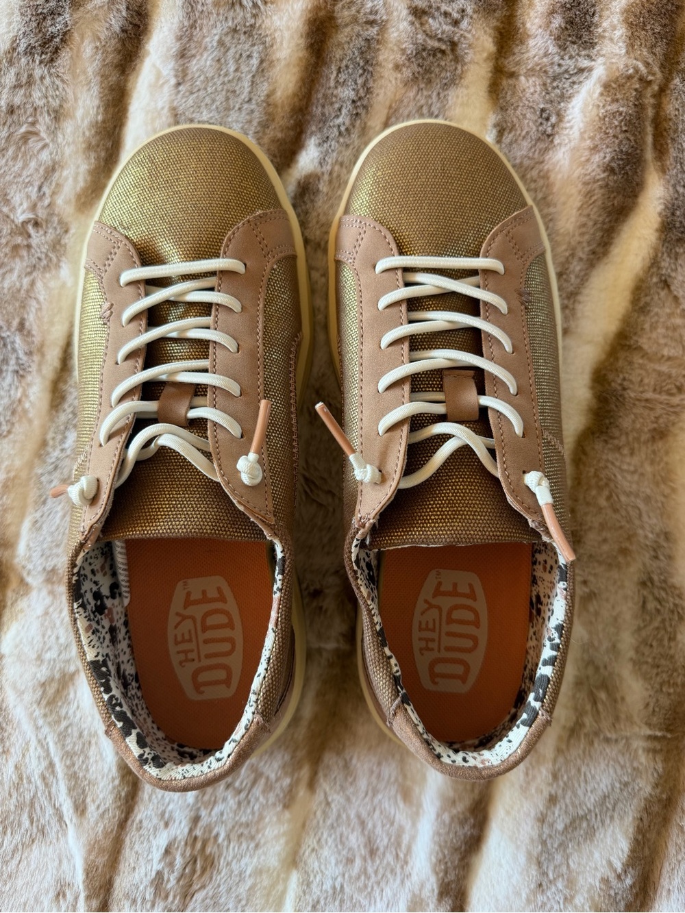 Hey Dude Women's Gold and Tan Lace-Up Sneakers